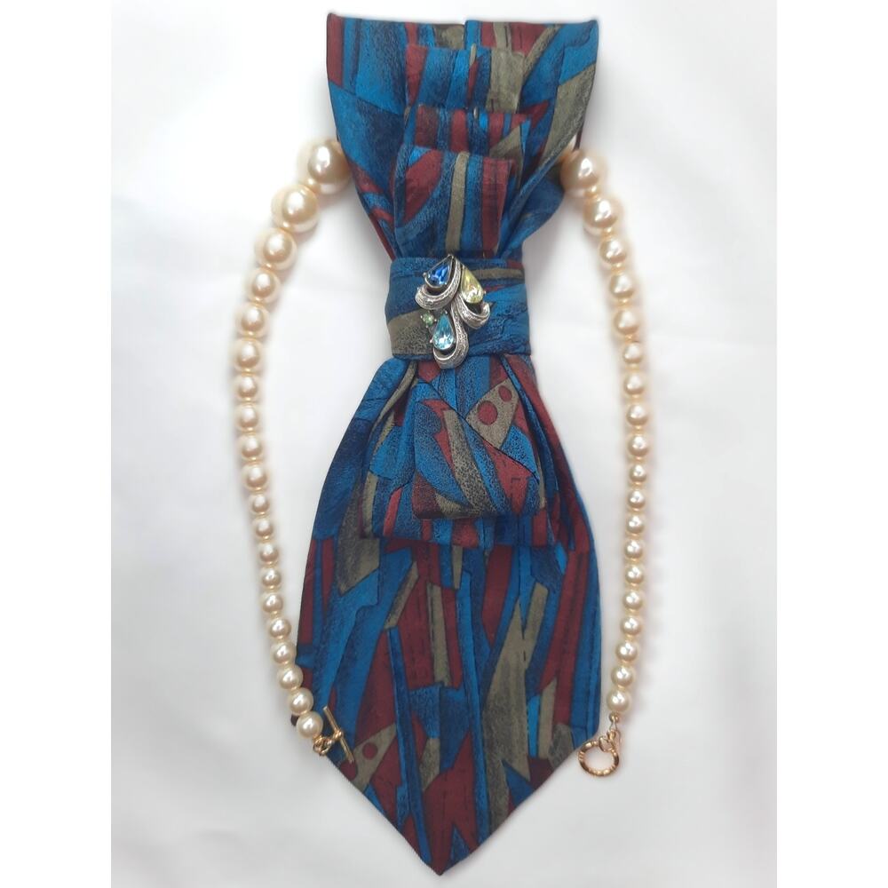 Upcycled Silk Tie Necklace Statement MCM Jewel Pendant Boho Designer Luxe NEW